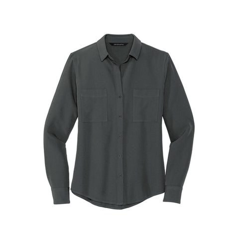 Ladies Stretch Crepe Long Sleeve Camp Blouse
